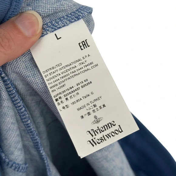 Vivienne Westwood Orb-Embroidered Jogger Herringbone Pattern Blue Large - Picture 9 of 10